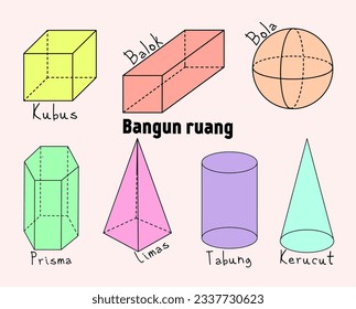 Mathematical parts of geometry and algebra. Various types of 3d shapes and sizes background. School lesson. Classes. 