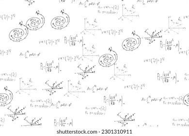 mathematical, physical, algebraic formulas and expressions. The scientific, vector background is hand-drawn on a white board..