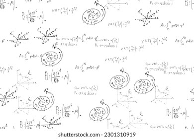 mathematical, physical, algebraic formulas and expressions. The scientific, vector background is hand-drawn on a white board..