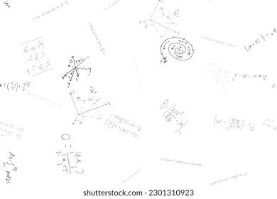 mathematical, physical, algebraic formulas and expressions. The scientific, vector background is hand-drawn on a white board..
