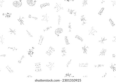 mathematical, physical, algebraic formulas and expressions. The scientific, vector background is hand-drawn on a white board..