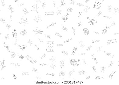 mathematical, physical, algebraic formulas and expressions. The scientific, vector background is hand-drawn on a white board..