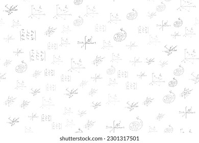 mathematische, physische, algebraische Formeln und Ausdrücke. Der wissenschaftliche, Vektorhintergrund ist handgezeichnet auf einem weißen Brett.