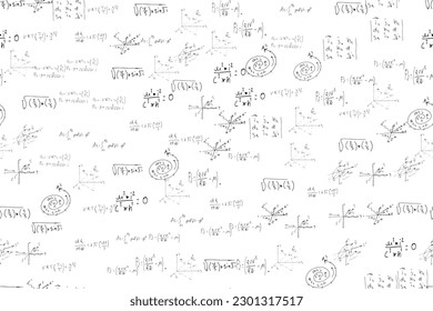 mathematical, physical, algebraic formulas and expressions. The scientific, vector background is hand-drawn on a white board..