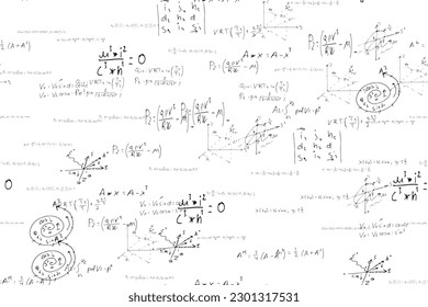 mathematical, physical, algebraic formulas and expressions. The scientific, vector background is hand-drawn on a white board..