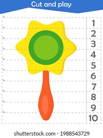 Mathematical puzzle for children. We cut and play. We count on 10. Rattle