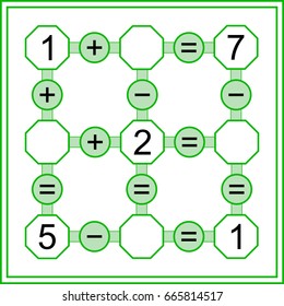 Mathematical puzzle game. Learning mathematics, tasks for addition  for preschool  children. worksheet for preschool kids - vector