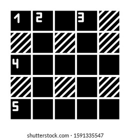 Mathematical puzzle glyph icon. Sudoku grid. Number placement. Logic game. Cryptic crosswords. Mental exercise. Brain teaser. Silhouette symbol. Negative space. Vector isolated illustration