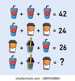 Mathematical puzzles. Count numbers. Mathematic riddle for the mind. Riddle with numbers. Educational math game. Vector.