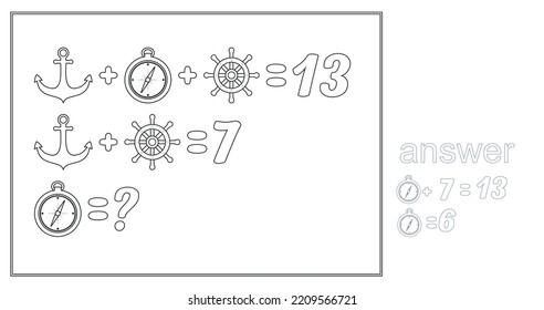 Mathematical puzzles. rebus for children and adults. count numbers. A Math game for the mind. Riddle with numbers. with an answer Vector. Sheet coloring book