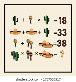 Mathematical rebus. Counting game for preschool children.A riddle for the mind. A riddle with numbers. Vector