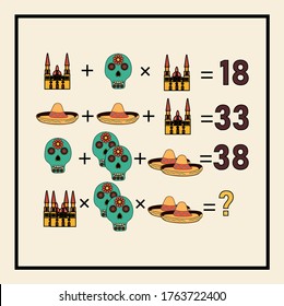 Mathematical rebus. Counting game for preschool children.A riddle for the mind. A riddle with numbers. Vector
