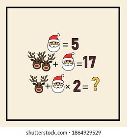 Mathematical rebus. Counting game for preschool children.  picture educational game with Santa Claus Christmas characters. Riddle with numbers. Vector
