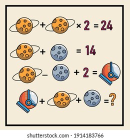 Mathematical rebus. Counting game for preschool children.A riddle for the mind. A riddle with numbers. Vector