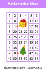 Mathematical rectángle. Juego para niños. Número de laberinto. Hoja de trabajo de educación. Actividad. Riddle por los niños. Personajes de caricatura.