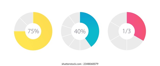 Mathematical research results circle infographic design template set for dark theme. Scientific study. Editable pie charts with sectors. Visual data presentation. Myriad Pro-Regular font used