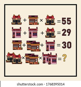 Mathematical riddle, educational game for children and adults, rebus.Riddle for the mind. Riddle with numbers. Vector. Mathematical rebus. Result. Crossword for social networks