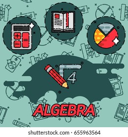 Mathematical science. Algebra. Calculus. Geometry. Exact sciences. Education and scientific icons set. Vector flat design concept