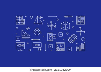 Mathematical Sciences concept vector thin line horizontal banner - Math simple illustration