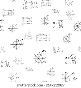 Mathematical, scientific formulas and expressions. Educational, vector seamless pattern. hand-drawn white background.