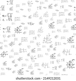 Mathematical, scientific formulas and expressions. Educational, vector seamless pattern. hand-drawn white background.