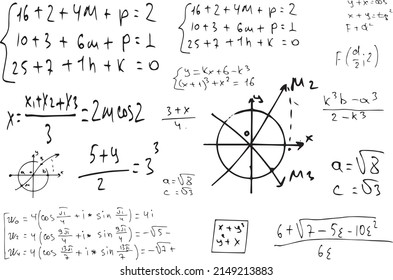 Mathematical, scientific formulas and expressions. Educational, vector illustration. Hand-drawn on a white background.