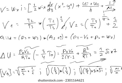 Mathematical scientific formulas and expressions. Educational, school and university background. Hand-drawn vector on white.,