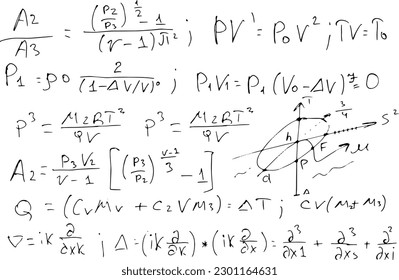 Mathematical scientific formulas and expressions. Educational, school and university background. Hand-drawn vector on white.,