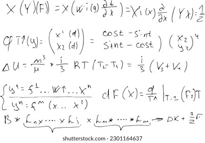 Mathematical scientific formulas and expressions. Educational, school and university background. Hand-drawn vector on white.,