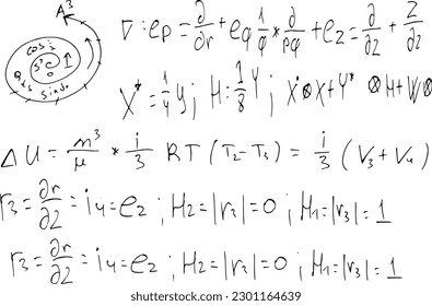 Mathematical scientific formulas and expressions. Educational, school and university background. Hand-drawn vector on white.,