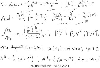 Mathematical scientific formulas and expressions. Educational, school and university background. Hand-drawn vector on white.,