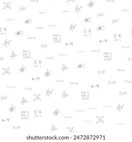 Mathematical scientific formulas and expressions. Educational, school and university background. Seamless pattern. Hand-drawn vector on white. 