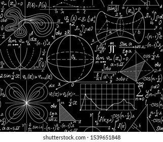 Mathematical scientific vector seamless pattern with equations, formulas and calculations. You can use any color of background