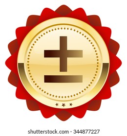 Mathematical seal or icon. Glossy golden seal or button.