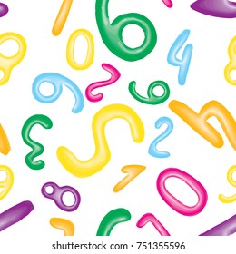 Mathematical seamless pattern background. Plasticine figures for children.Arithmetic and mathematics vector illustration.