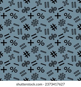 Mathematical seamless pattern with black mathematical signs on a dark turquoise background. Vector pattern for textiles, wrapping paper, fashion design, wallpaper, backgrounds, covers.