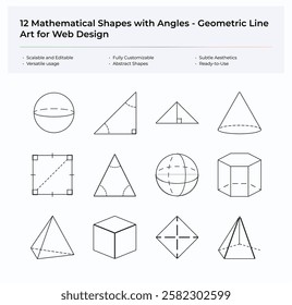 Mathematical Shapes with Angles - Geometric Line Art for Web Design