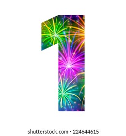 Mathematical sign, number one, stylized colorful holiday firework with stars and flares, element for web design. Eps10, contains transparencies. Vector