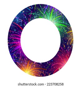 Mathematical sign, number zero, stylized colorful holiday firework with stars and flares, element for web design. Eps10, contains transparencies. Vector