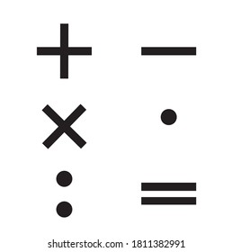 Mathematical signs addition, subtraction, multiplication, division, equality isolated on a white background