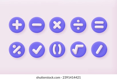 Mathematical signs big set. 3D Vector Illustrations.