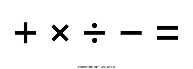 Colección de signos matemáticos. Además, división, multiplicación, menos, igual a elementos de plantilla vectorial. Símbolos de señas matemáticos básicos. Vector de material. EPS 10