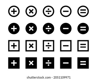 Mathematical signs collection. Plus, division, multiplication, minus, equal vector template elements. Basic mathematic sign symbols. Stock vector. EPS 10