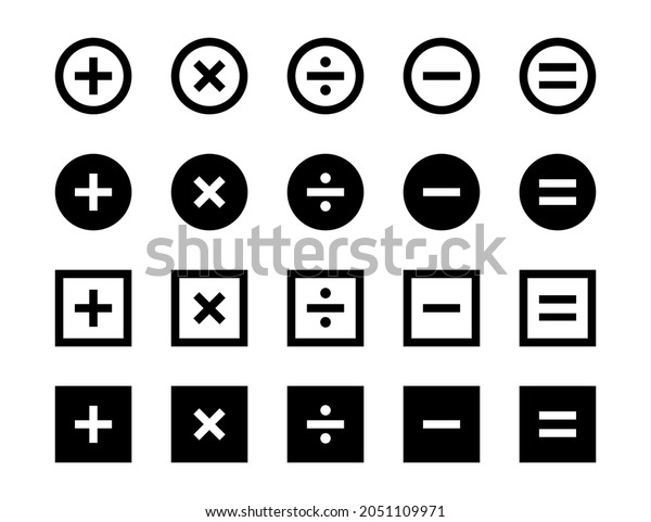 Mathematical signs collection. Plus,\
division, multiplication, minus, equal vector template elements.\
Basic mathematic sign symbols. Stock vector. EPS\
10