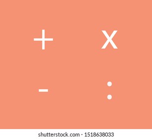 Mathematical signs, colored background, positive, minus, cross, signs and symbols, multiply signs, icon element, vector illustration