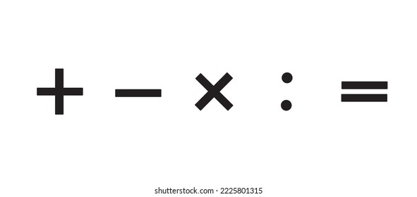 mathematical signs plus, minus, multiply, divide, equal, isolated on a white background, flat design style