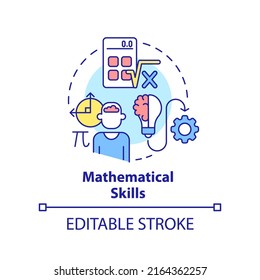 Mathematical skills concept icon. Algebra and arithmetic. Programming skill abstract idea thin line illustration. Isolated outline drawing. Editable stroke. Arial, Myriad Pro-Bold fonts used