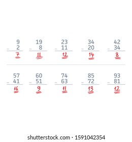 mathematical subtraction with ten options. examples of subtraction in mathematics