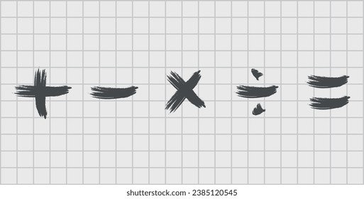 Mathematical symbol brush. Plus, minus, multiplication, division and equal hand painted. Scientific resources for teachers and students.