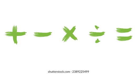 Mathematical symbol brush. Plus, minus, multiplication, division and equal hand painted. Scientific resources for teachers and students.
